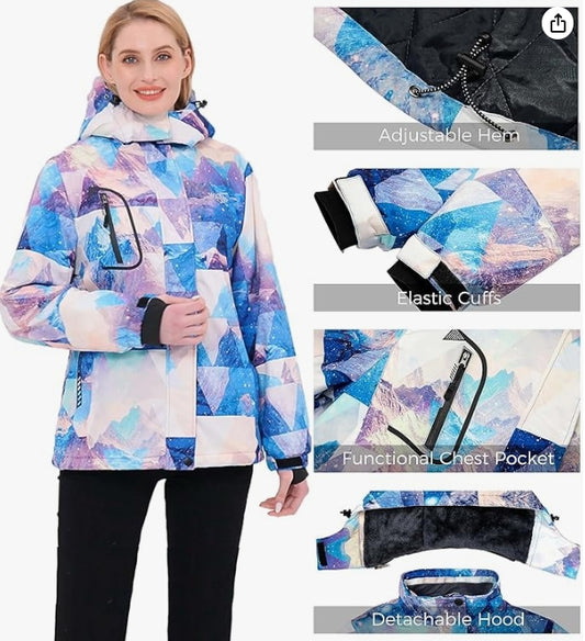 wantdo Women's Mountain Waterproof Ski Jacket Windproof Rain Jacket Winter Warm Hooded Coat